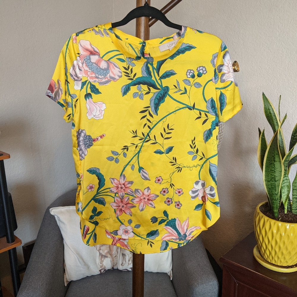Loft Yellow Floral Silky Blouse